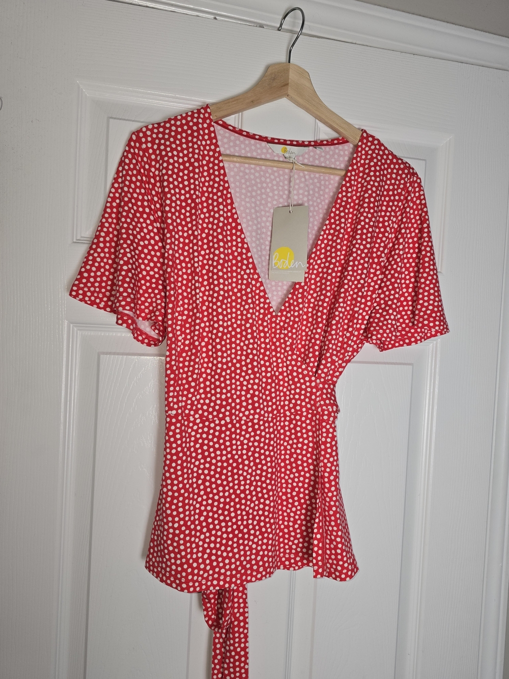 Boden Red White Polka Dot Wrap Blouse Size 12